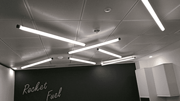Image of light fitting on ceiling of room in Rocketmill building